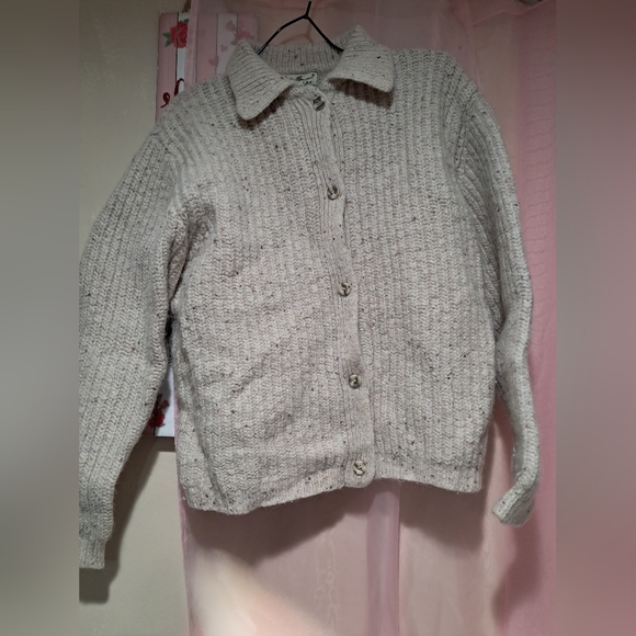 Rare Vintage Eddie Bauer 80s Oatmeal Wool Cardigan  NWT Made in UK  Size:M - Picture 11 of 15